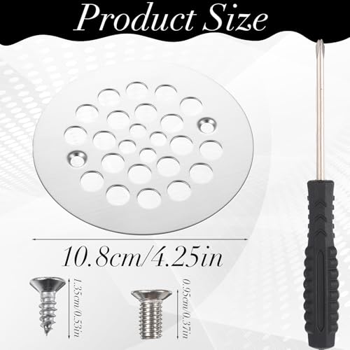 4-1/4” OD Shower Drain Cover Replacement Round Screw-in Floor Drain Screen Strainer with Screws