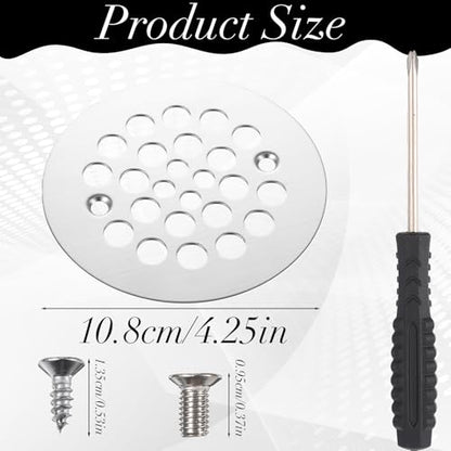 4-1/4” OD Shower Drain Cover Replacement Round Screw-in Floor Drain Screen Strainer with Screws