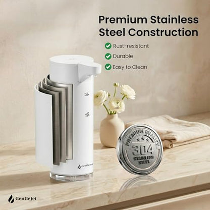 GentleJet EasyFoam Automatic Foaming Soap Dispenser, Touchless USB-C Rechargeable Sensor Pump, 304 Stainless Steel, Adjustable Foam, IPX5 Water-Resistant for Bathroom & Kitchen, 10 fl oz / 300 mL - color: White