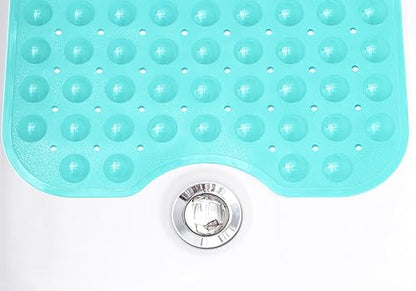 Extra-Long Non-Slip Bathtub & Shower Mat 39”x16” (Smooth/Non-Textured Tubs Only) Safe, Clean, Machine-Washable, Superior Grip&Drainage, Vinyl, Opaque Turquoise/Green-Blue - color: Opaque Turquoise (Green-blue), size: 39" x 16" (Rectangular)