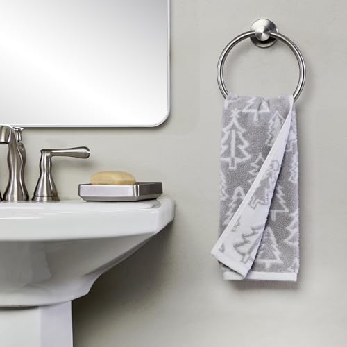 SKL Home Christmas/Winter Mod Tree Hand Towel Set-2pc, 100% Cotton, Gray | 500 GSM. Soft & absorbent. Reversible jacquard pattern. Great for the bathroom, kitchen or bar & holiday gift. - color: Mod Tree (Gray), style: Hand Towel Set