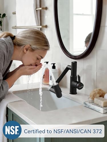 Rotatable Bathroom Faucet with Temperature Display in Fahrenheit (Batteries-Free), 3 Water Outlet Modes, Matte Black, BF2204-3 - color: Matt Black