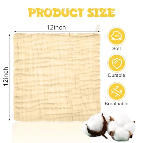 20 Pcs Baby Muslin Washcloth 12 x 12 Inch 100% Cotton Soft and Absorbent Muslin Washcloth Burp Cloth Wipe Newborn Face Towel for Baby Boy Girl Sensitive Skin(White, Light Yellow, Yellow) - color: White, Light Yellow, Yellow