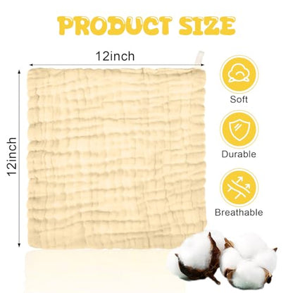 20 Pcs Baby Muslin Washcloth 12 x 12 Inch 100% Cotton Soft and Absorbent Muslin Washcloth Burp Cloth Wipe Newborn Face Towel for Baby Boy Girl Sensitive Skin(White, Light Yellow, Yellow) - color: White, Light Yellow, Yellow