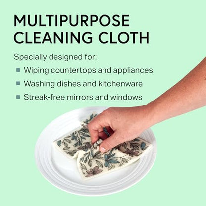 Swedish Wholesale Dishcloths Reusable 8" x 7" Sponge Cloths, Bulk 10 Pack of High Absorbent Cellulose Dish & Kitchen Cleaning Hand Towels, Wring to Dry & Machine Wash, Odor Resistant, Mini Flower - color: Mini Flower