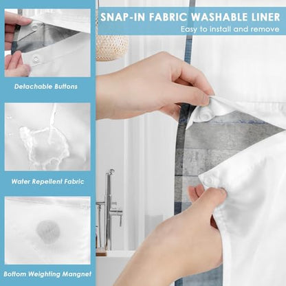 No Hook Shower Curtain with Snap in Liner 54x80 Inch Floral Blue | Farmhouse Rustic Butterfly Modern Double Layers Waterproof Fabric with See Through Top Window Open Grommet Bath Curtain - color: Blue Daisy 3, size: 54"W x 80"L (Pack of 1)