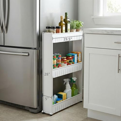 Lavish Home 3 Tier Shelf Rolling Cart - Narrow-Space Kitchen or Bathroom Shelf Organizer Cart - Slim Slide-Out Storage Shelves for Kitchen, Bathroom, Laundry and Pantry - size: 3-Tier