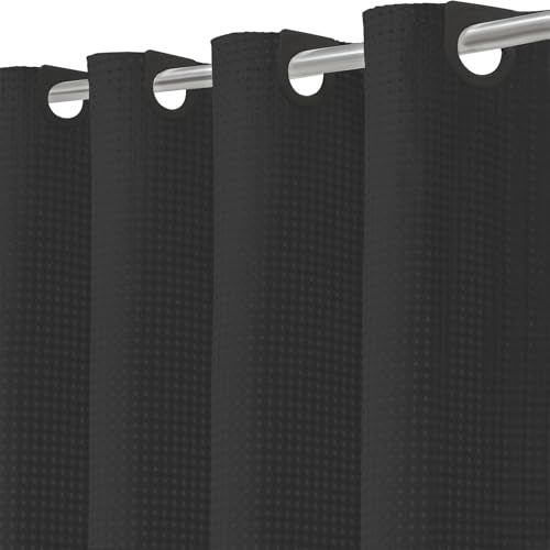 Inhousolu No Hook Shower Curtain with Removable Snap-in Liner, Waffle Weave 230 GSM Polyester, Weighted Hem, Water Repellent Washable, 72 x 78 Inch, Black - color: Black, size: 72"W x 78"L (Pack of 1)