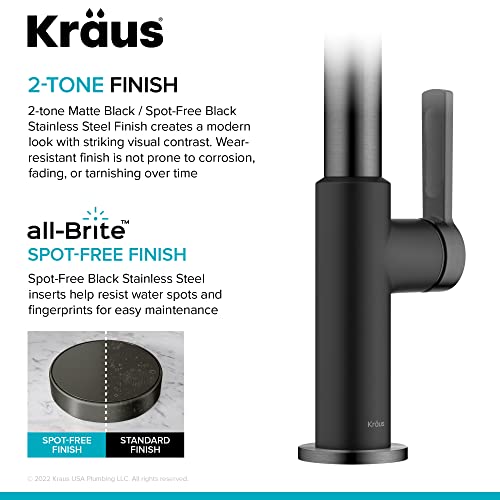 Kraus Oletto Single Handle Kitchen Bar Faucet in Matte Black/Spot Free Black Stainless Steel, Kitchen Sink Faucets, KPF-2822MBSFSB - color: Matte Black/Spot Free Black Stainless Steel, style: Bar Faucet