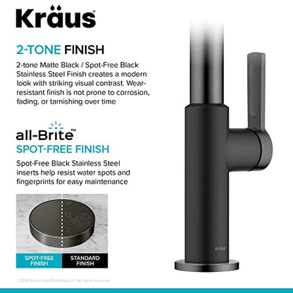 Kraus Oletto Single Handle Kitchen Bar Faucet in Matte Black/Spot Free Black Stainless Steel, Kitchen Sink Faucets, KPF-2822MBSFSB - color: Matte Black/Spot Free Black Stainless Steel, style: Bar Faucet