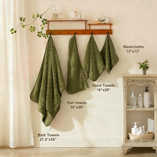 COZYART Lint Free 8 Pcs Bathroom Towels Set Ultra Soft Microfiber Fluffy | Thick, Highly Absorbent, Fast Dry, No Shedding, No Pilling, Fade Resistant, Durable, Long-lasting Olive Green - color: Olive Green
