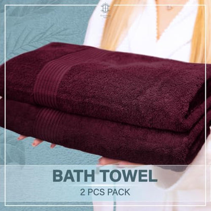 Luxe 2-Piece Bath Towel Set – Large Soft Cotton Towels, Absorbent, Durable & Skin-Friendly, Machine Washable, 27 x 54 in (Velvet Wine) - color: Velvet Wine