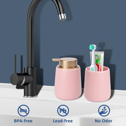 Soap Dispenser Ceramic with Easy-to-Press Pump Hand Lotion Liquid Dispenser for Shampoo Bathroom Kitchen 12 oz - color: Liquid-pinkmattlegold