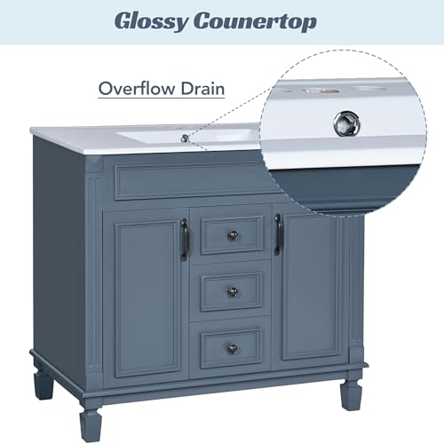 Merax 36" Bathroom Vanity with Sink, 2 Doors & 2 Drawers Storage Cabinet | Freestanding Single Bathroom Sink Vanity Cabinet Set with 36" Ceramic Sink (Sink Cabinet Only, Slate Blue) - color: Blue, style: Sink Cabinet Only