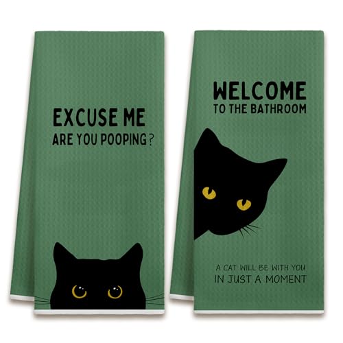 Cat Lover Gifts For Women, Funny Black Cat Decorative Hand Towels Set of 2, Humorous Black Cats Bathroom Hand Towels for Guest, Funny Cats Bathroom Decor, Unique House Warming Gifts New Home Idea - color: Color-a01