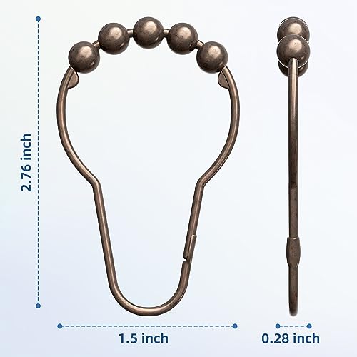 Titanker Shower Curtain Hooks Rings, Rust-Resistant Metal Shower Curtain Hooks for Bathroom Shower Rods Shower Hooks Shower Rings for Curtain - Set of 12, Bronze - color: Bronze