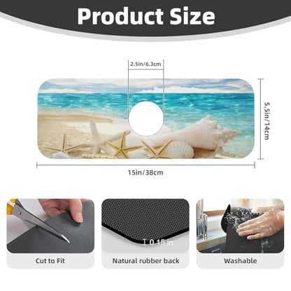 Beach Starfish Seashell Shell Summer Kitchen Sink Splash Guard Faucet Mat Super Absorbent Fast Drying Mat Sink Gadgets-Fast Drying Pad Sink Mat For Kitchen Bathroom (15" X 5.5" ) - color: Beach Starfish Seashell