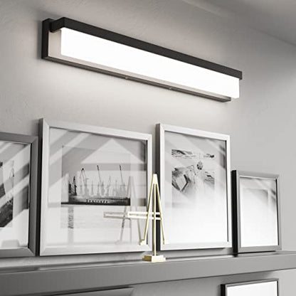 LED Bathroom Vanity Light Fixture Over Mirror 32.3 inch Modern Rectangle Black Matte Metal Lighting Bar 4000K Daylight Wall Sconce (Black) - color: Black, size: 32 inch