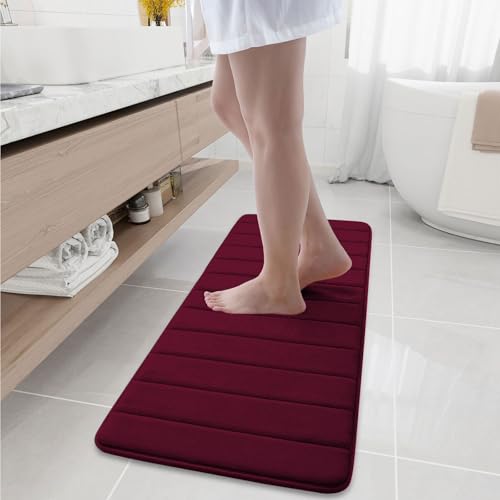 Buganda Memory Foam Bath Mat, 47" x 17", Ultra Soft Bathroom Rugs, Water Absorbent and Machine Washable Bath Rug Runner for Bathroom, Shower, and Tub, Burgundy - color: Burgundy, size: 47" X 17"