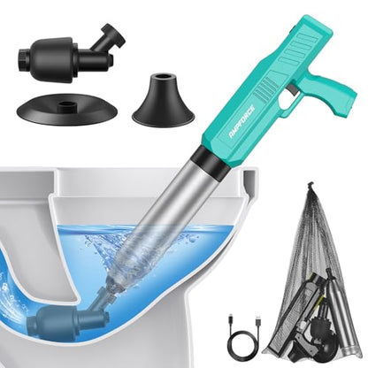 Electric Toilet Plunger, Heavy-Duty Clog Remover, Mint Green | High-pressure air plunger for bathrooms. Powerful toilet drain unclogger. - color: Mint Green