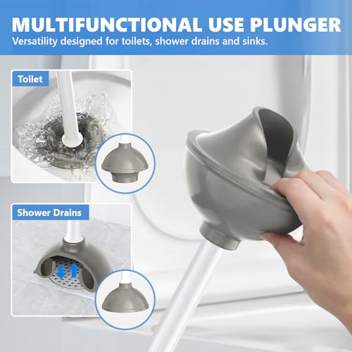 LOVLOY Toilet Plunger with Holder, 2 Pack Plungers for Bathroom Heavy Duty for 5.3-inch Toilet Drain, Toilet Plunger and Holder Combo for Bathroom Cleaning(White)