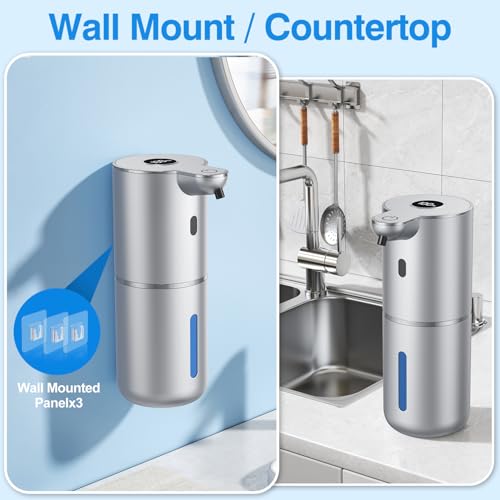 Fachixy Automatic Liquid Soap Dispenser Touchless, Smart Digital Display | 12.8oz/380mL, Up to 90 Days Battery Life, 6 Adjustable Level, Rechargeable, Wall Mountable IPX5 for Kitchen & Bathroom,Silver - color: Silver, style: Liquid