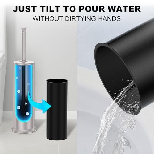 Stain Nickel Toilet Brush and Holder，Extra Long Handled Toilet Brush for Bathroom，Stainless Steel Heavy Duty Toilet Bowl Brush,Removable Inner Bowl,Deep Cleaning Dense Bristles Brush - color: Stain Nickel