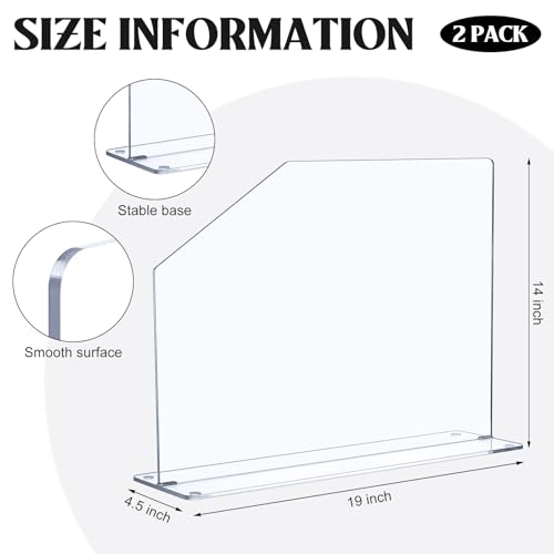 Vesici 2 Pcs Clear Acrylic Sink Splash Guard Freestanding Panel Barrier with Easy Reach Cutaway Kitchen Guard Protective Splatter Barrier for Home Hospital(19" Length, 14" Height, 4.5" Base) - size: 19" Length, 14" Height, 4.5" Base