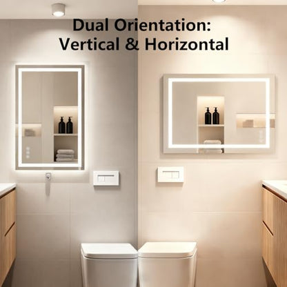 30"x36" LED Anti-Fog Memory Function Shower Mirror - Lighted Vanity Mirror with 3 Color Temperatures, Dimmable, Backlit + Front Lit, 3-Year Warranty