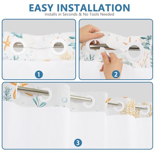 Hook-Free Ocean Shower Curtain with Translucent Top Window, Shower Curtain with Snap in Liner and Weighed Hem, Waterproof Bathroom Shower Curtains, Ocean Themed Bathroom Decor, 71x74 Inch - color: Enchanted Undersea
