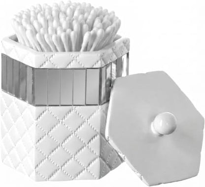 Creative Scents Quilted Mirror Q-Tip Holder, Decorative Bathroom Vanity Cotton Swab Holder Canister Jar with Lid for Cotton Balls, Durable Resin Cosmetic Pads & Swabs Container - style: Qtip Holder