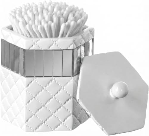 Creative Scents Quilted Mirror Q-Tip Holder, Decorative Bathroom Vanity Cotton Swab Holder Canister Jar with Lid for Cotton Balls, Durable Resin Cosmetic Pads & Swabs Container - style: Qtip Holder