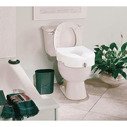Carex E-Z Lock Raised Toilet Seat, Elongated Toilet Seat Riser, Adds 5 Inches of Height, 300 lbs Capacity, Elevating and Raising Seat for Elderly and Handicap, Universal, Slip-Resistant, White