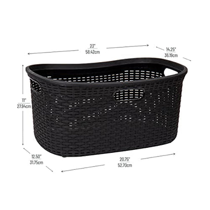Mind Reader 40L Laundry Basket, Clothes Hamper, Premium Wicker Design, Plastic, Set of 2, Black - color: Black, size: 2-Pack