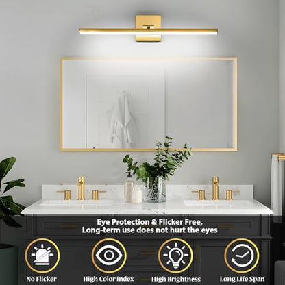 LED Bathroom Vanity Light, Modern Bathroom Light Fixture Over Mirror (3000K/4000K/6000K, Dimmable), Vanity Light Bar with Angle Adjustable, 24 Inch, Brass - color: Brass, size: 24 inch