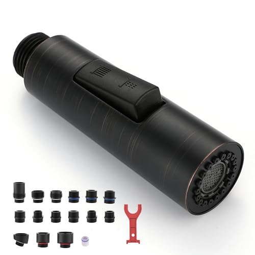 Metal Kitchen Faucet Head Replacement, Oil Rubbed Bronze | 2-Mode Pull Down Kitchen Faucet Spray Head with 15 Adapters, High Pressure Sink Sprayer Nozzle Stainless Steel - color: Oil Rubbed Bronze