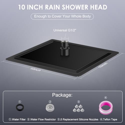 10 Inch Matte Black Rain Shower Head - All Metal Stainless Steel 304, Ultra Thin Design, Modern Bathroom Square Rainfall Showerheads - Full Body Coverage Bath Shower - color: B-Matte Black, size: 10 Inch Square