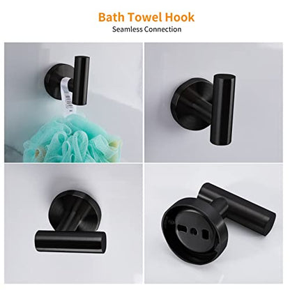 Cilee 10 Piece Matte Black Bathroom Accessories Set, 24 inch Towel Bar Set | Black Towel Bar Ring + Toilet Paper Holder + Robe Towel Hook, Stainless Steel Bathroon Hardware Set - color: Black, size: 24inch