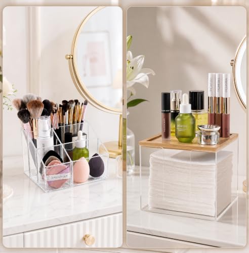 Disposable Facial Towel Holder and Cosmetic Organizer with Foldable Bowl, Clear Storage Compatible with Clean Skin Club Towel XL, Stackable Vanity Organizer for Bathroom Vanity Counter