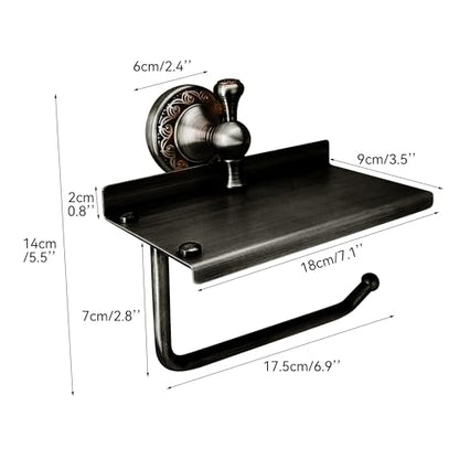 Oil Rubble Bronze Brass Bath Toilet Paper Holder with Phone Shelf, Wall Mounted Black Bathroom Hardware Accessories, Pattern Carving Design - color: Toilet Paper Holder With Shelf