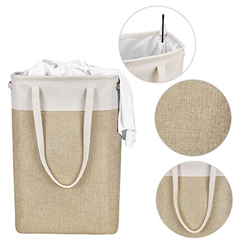 Laundry Basket with Handles Beige&Khaki-Slim Laundry Bin Collapsible Dirty Clothes Basket Narrow Laundry Bag Foldable Dirty Hamper for Camping, Dorms, Apartments - color: Beige&Khaki