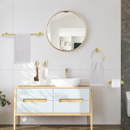 TURS Brushed Gold 5 Piece Bathroom Hardware Set, SUS304 Stainless Steel Bath Towel Bar Set, 23.6 Inch Round Bathroom Accessories Kit Wall Mounted - color: Brushed Gold