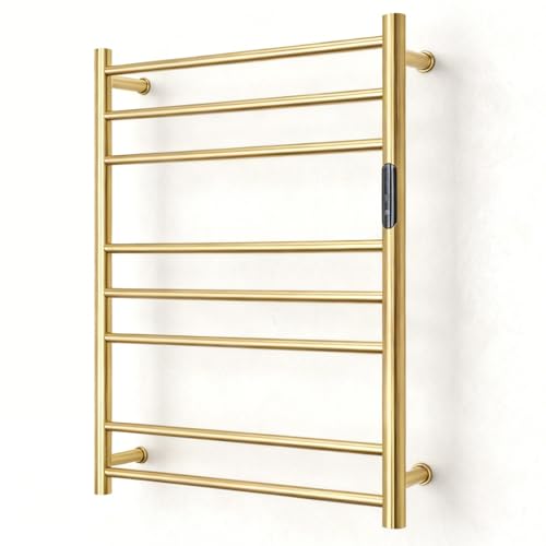 Luxury 8 Bars Heated Towel Racks for Bathroom, Wall Mounted Electric Towel Warmer Racks with Timer & Temperature Control, Plug-in/Hardwired Heated Towel Drying Rack (Brushed Gold, 8 Bars) - color: Brushed Gold, size: 8 Bars