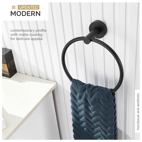 Angle Simple Matte Black Hand Towel Ring, Swivel Towel Holder Wall Mount | Sturdy Stainless Steel, Easy Move Back and Forth, Silent Gasket Smooth Rotation, Use in Bathroom Shower Kitchen Vanity Sink - color: Matte Black