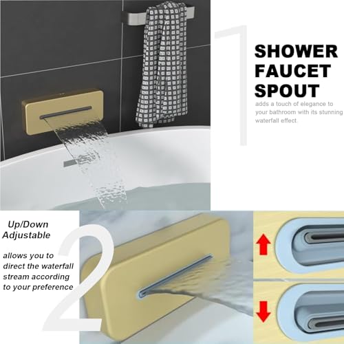 Enga Dual Rain Shower System with Up/Down Waterfall Bathtub Spout, Ceiling Mount 14 x 20 Inch LED Shower Head Rainfall Shower Faucet Set, Brushed Gold - color: Brushed Gold, style: 14X20" Led Shower - Tub Spout