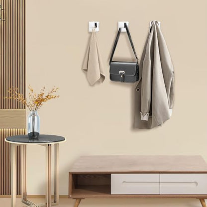 IBosins 4-Pack Towel Hooks Hand Towel Holder Bathroom Robe Hanger Coat Hook | Polished Chrome Square Bath Towel Hook Wall Mount Heavy Duty Stainless Steel Hat Hook for Living Room Bedroom Kitchen Closet - color: Polished Chrome
