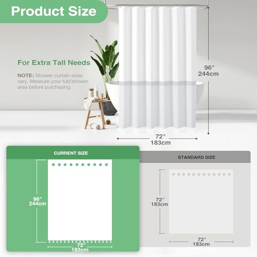 Dynamene Extra Long Shower Curtains, 96 Inch Long Farmhouse Boho Grey Striped Fabric Tassel Shower Curtains for Bathroom, Tall BohemianTextured Cloth Shower Curtain Set with Hooks, Grey, 72x96 - color: Grey, size: 72"W x 96"L (Pack of 1)