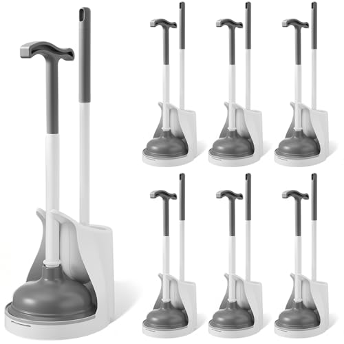 Reallnaive 6 Pack Toilet Brush and Plunger Set 22 Inch Extended Handle Plunger Heavy Duty Toilet Bowl Brush Combo with Holder Bathroom Tools Professional Cleaning Supplies Kit for Maintenance