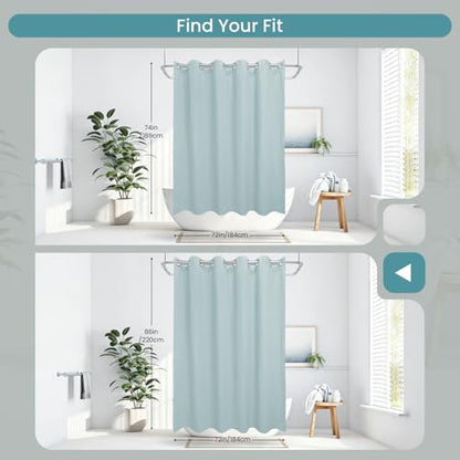 No Hook Shower Curtain Set with Snap-in Detachable Liner, 230 GSM Waffle Weave Fabric, Heavy Duty Water-Repellent, Pale Blue, 72 x 86 Inch - color: Pale Blue, size: 72"W x 86"L (Pack of 1)