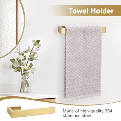 Lairuier Brushed Gold Bathroom Accessories, 23.6 inches Towel Bar Set | Including Towel Bar, Towel Holder, Toilet Paper Holder, Towel Hook, SUS304 Stainless Steel Bathroom Towel Holder Hardware Set - color: Brushed Gold, size: Set A